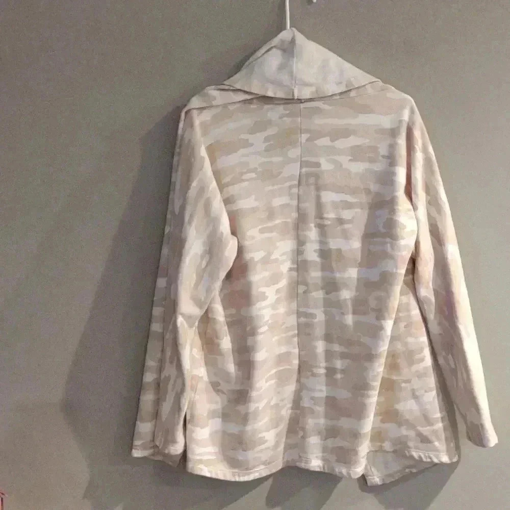 Lucky Brand‎ women's large light tan cream camo open front cardigan - Picture 4 of 4